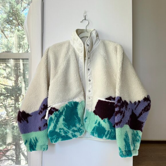 New Free People Movement Hit The Slopes Printed Fleece Jacket Ivory Sunrise XS - Picture 4 of 9